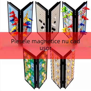 Set pliabil de jocuri de masă cu magneți: șah, Go, Gomoku, Dame și Flying Chess; Material: Plastic; Ambalaj: Cutie color; Categorie vârstă: 4–14 ani; Joc educativ; Include videoclip ghid