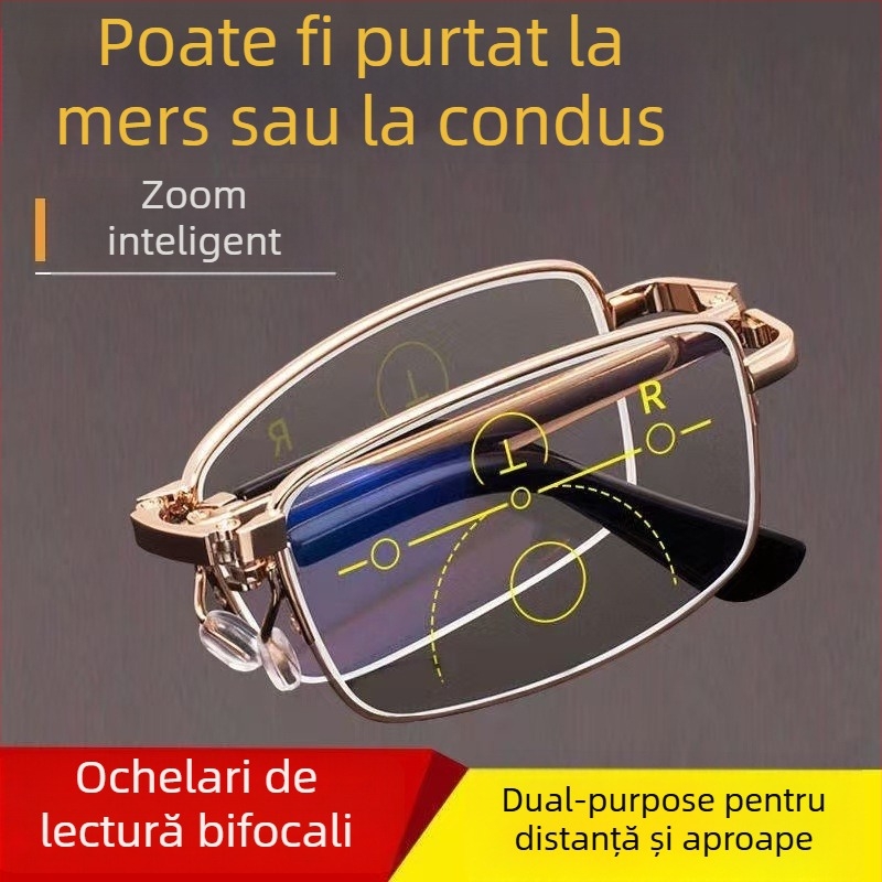 Ochelari pliabili pentru prezbiopie pentru bărbați și femei, cu dioptrii reglabilă pentru vedere aproape și departe, stil modern, portabili