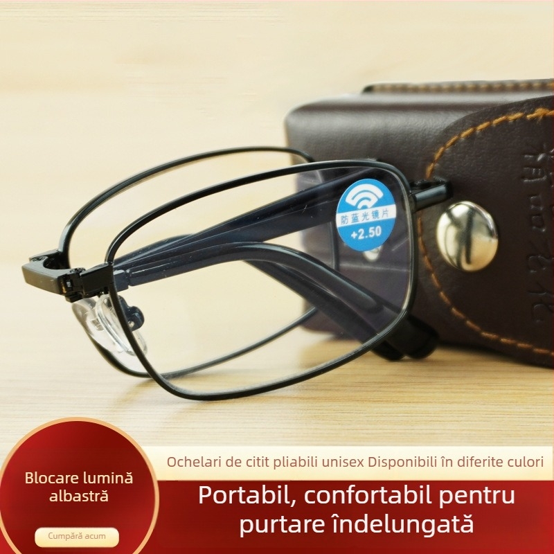 Ochelari pliabili de lectură, anti-lumină albastră, lentile asferice, pentru vedere la distanță și la aproape