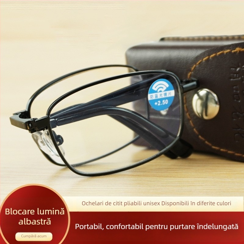 Ochelari pliabili de lectură, anti-lumină albastră, lentile asferice, pentru vedere la distanță și la aproape