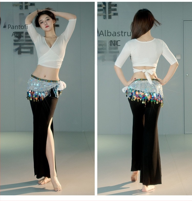 Set de practică pentru dans oriental: top cardigan cu pantaloni cu despicătură, material modal 30–50%, iarna 2024, stil Cold Wind – Street Fashionista