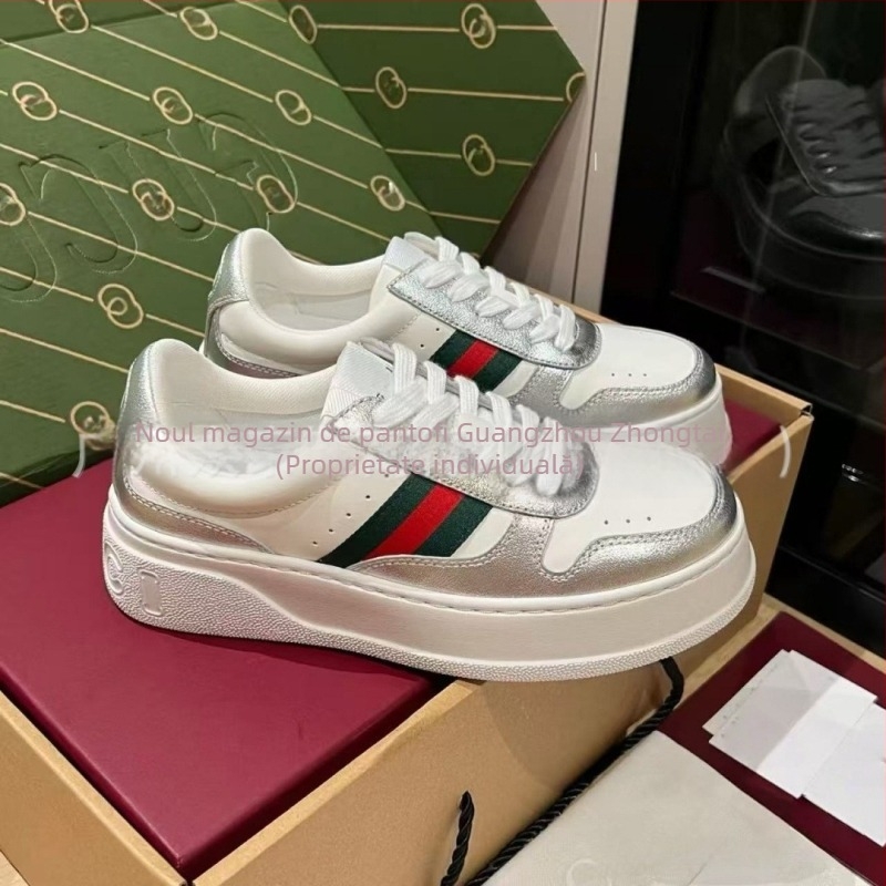 G Home Pantofi sport casual retro Biscuit pentru bărbați și femei, Unisex, Partea superioară: piele de vită + piele artificială + țesătură, Toc gros pentru înălțime, Închidere cu șireturi, Talpă din cauciuc