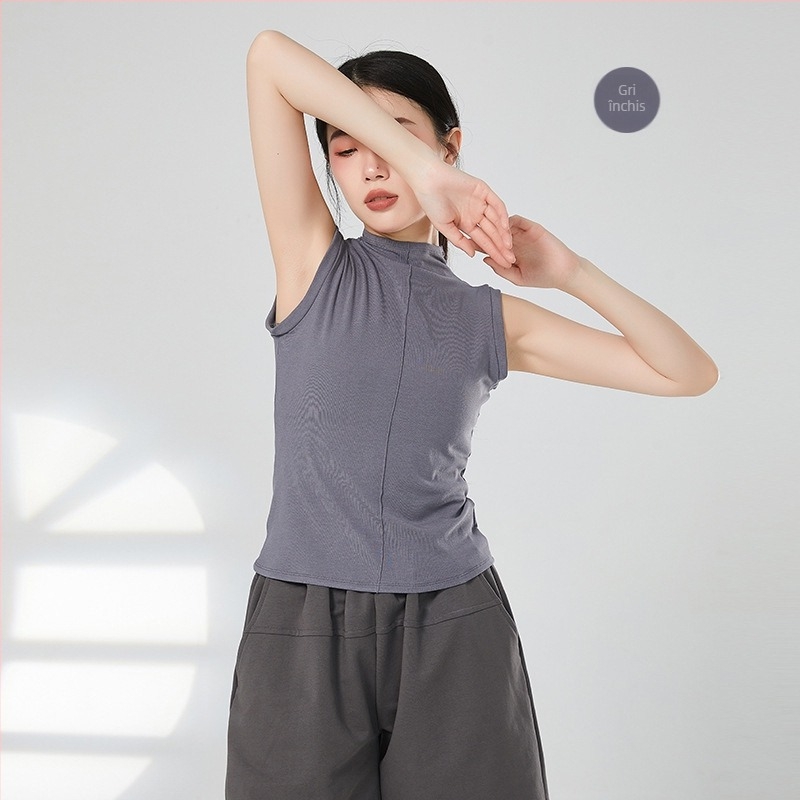 Top modern de dans cu structură corset și guler semi-înalt, țesătură nervurată din viscoză 93%