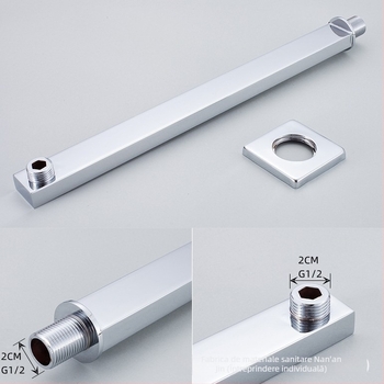 Braț de duș din oțel inoxidabil, pătrat, încastrat în perete, finisaj șlefuit