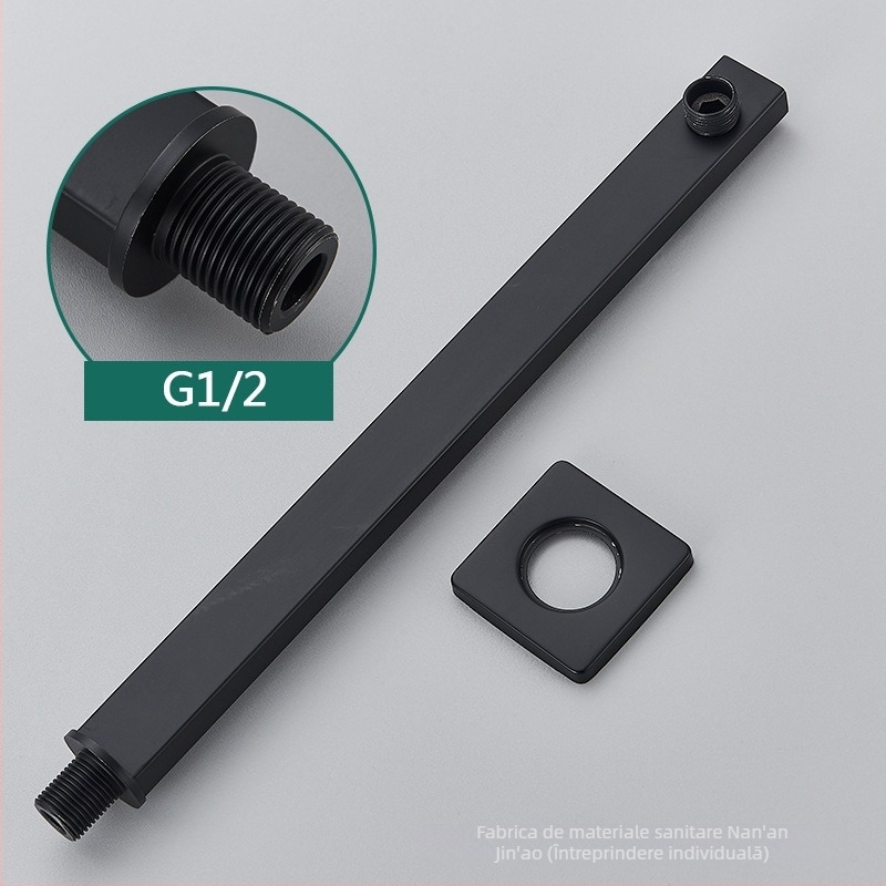 Braț de duș din oțel inoxidabil, pătrat, încastrat în perete, finisaj șlefuit