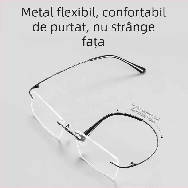 Ochelari de lectura fara rama, lentile PC, protectie impotriva luminii albastre, stil retro poligonal, model K03L