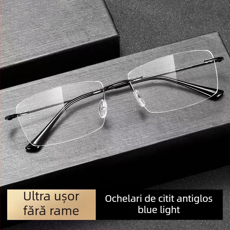 Ochelari de lectura fara rama, lentile PC, protectie impotriva luminii albastre, stil retro poligonal, model K03L