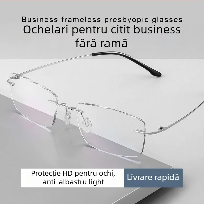 Ochelari de lectura fara rama, lentile PC, protectie impotriva luminii albastre, stil retro poligonal, model K03L