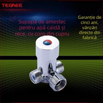 Ventil de reglare a temperaturii apei din cupru – accesorii pentru robinet cu senzor, brand TEGREE, reglare apă caldă și rece, platinare, stil modern minimalist
