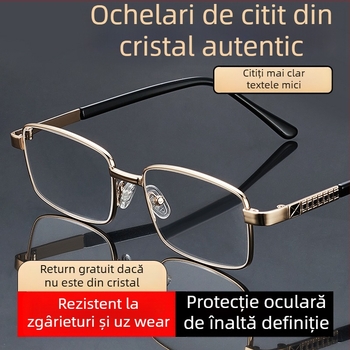 Ochelari pentru presbiopie pentru vârstnici, lentile asferice de înaltă definiție, ramă metalică pătrată, cadru complet, lentile rezistente la impact