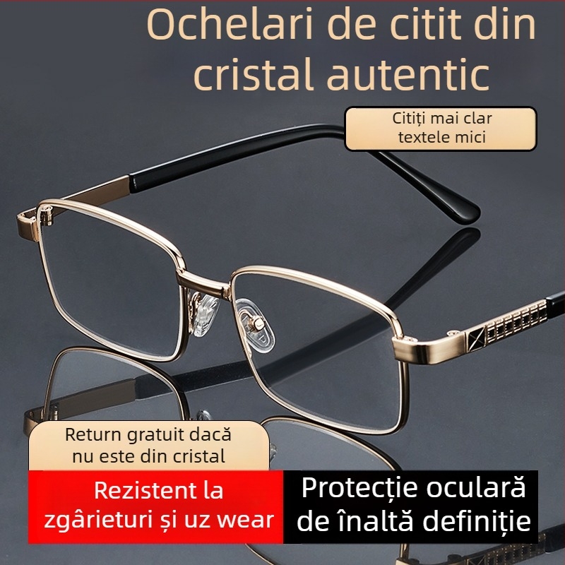 Ochelari pentru presbiopie pentru vârstnici, lentile asferice de înaltă definiție, ramă metalică pătrată, cadru complet, lentile rezistente la impact