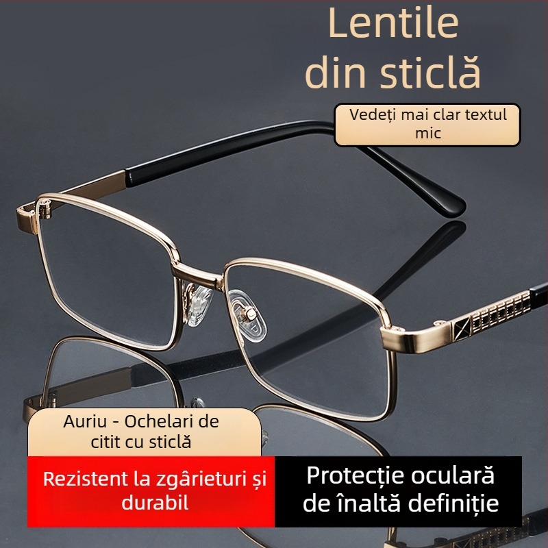 Ochelari pentru presbiopie pentru vârstnici, lentile asferice de înaltă definiție, ramă metalică pătrată, cadru complet, lentile rezistente la impact