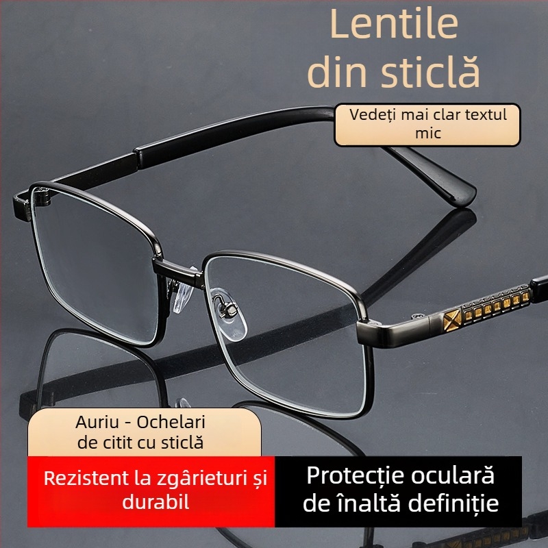 Ochelari pentru presbiopie pentru vârstnici, lentile asferice de înaltă definiție, ramă metalică pătrată, cadru complet, lentile rezistente la impact