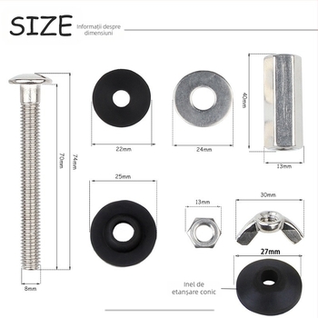 Șurub de conectare a rezervorului de toaletă cu garnitură din cauciuc – oțel inoxidabil 304, montaj manual