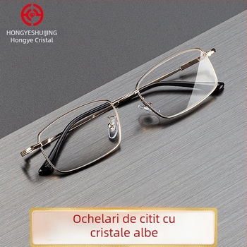 Ochelari presbiopie cu lentile din cristal, ramă metalică cu memorie, ramă completă, ușori, formă pătrată pentru citit