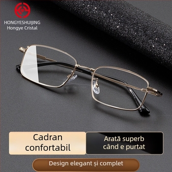 Ochelari presbiopie cu lentile din cristal, ramă metalică cu memorie, ramă completă, ușori, formă pătrată pentru citit