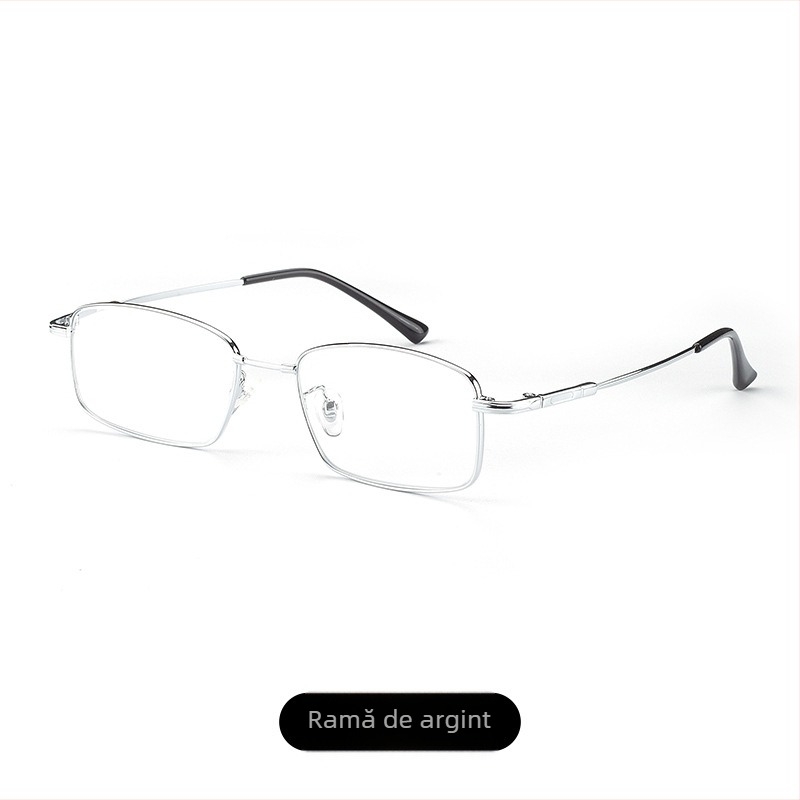 Ochelari presbiopie cu lentile din cristal, ramă metalică cu memorie, ramă completă, ușori, formă pătrată pentru citit