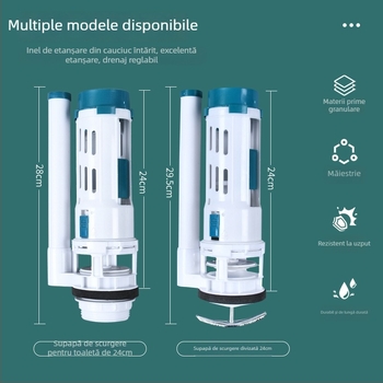 Accesorii rezervor toaletă – valve evacuare și alimentare, tip apăsare, turnate prin injecție PP/ABS, Rain West