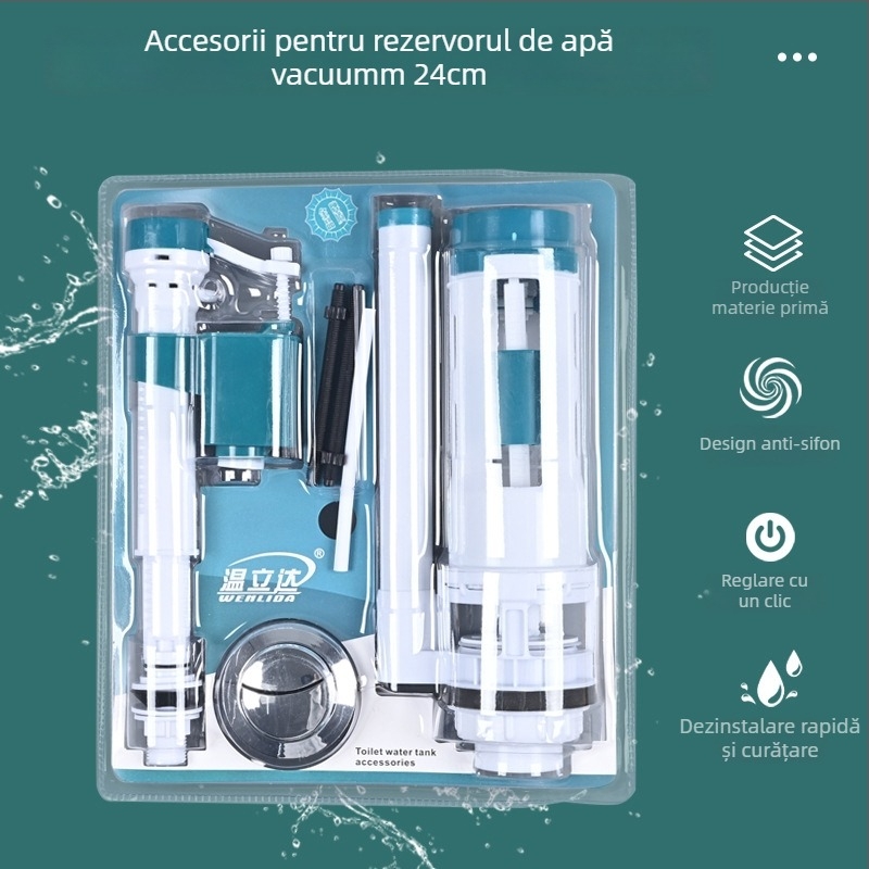 Accesorii rezervor toaletă – valve evacuare și alimentare, tip apăsare, turnate prin injecție PP/ABS, Rain West