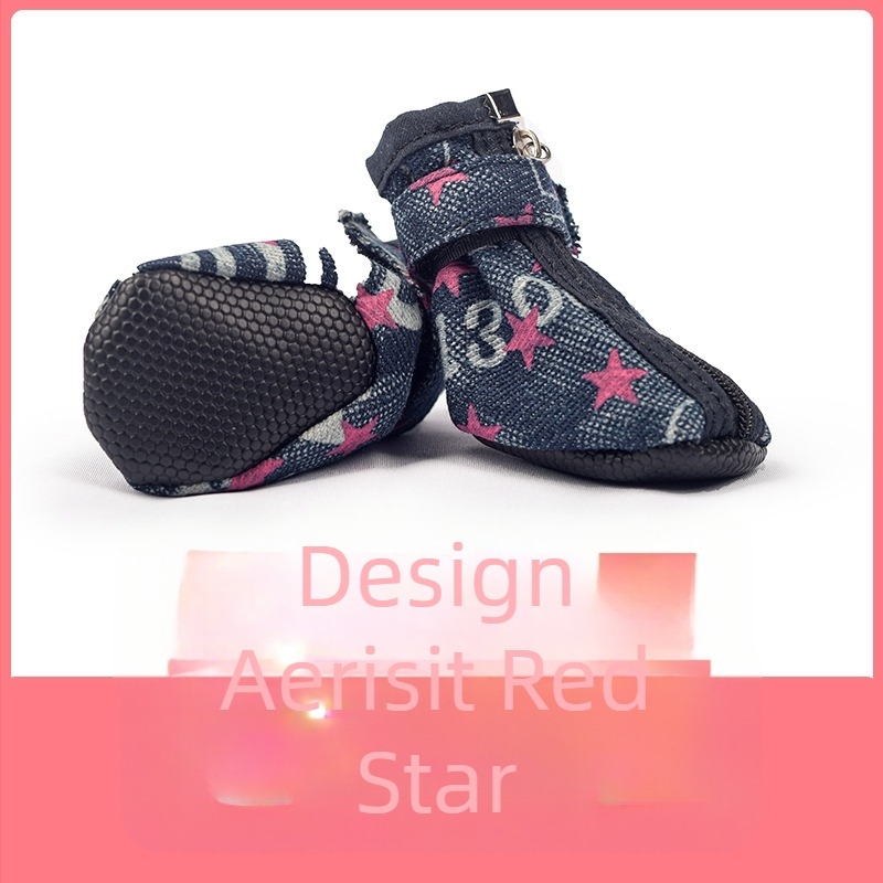 Pantofi pentru câini din denim, talpă din piele antiderapantă, căptușire din bumbac respirabil, pentru interior, mențin căldura