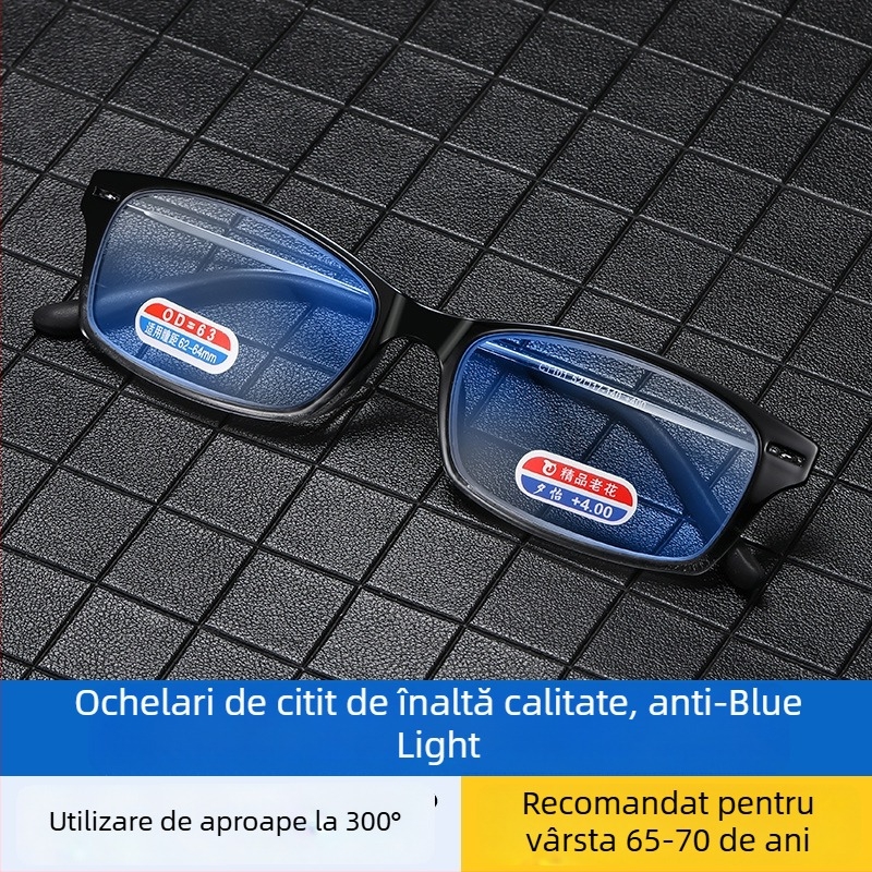 Ochelari de lectură LPAILON, lentile AC, anti-lumină albastră și anti-radiere, ramă integrală pătrată, material ramă titan și metal