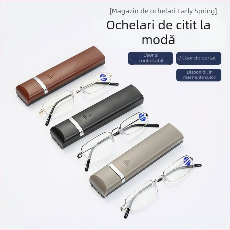 Ochelari de citit unisex, ultraușori, anti-lumină albastră, ramă metalică semi-cadru, pentru vedere la distanță și aproape