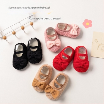 Șosete pentru podea pentru copii, cu fleece Teddy, antiderapante, încălzite interior pentru iarnă, pentru copii 1-3 ani