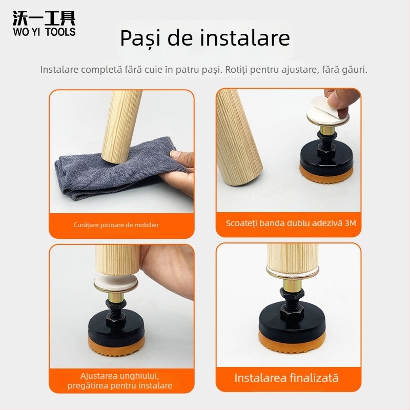 Picioare de mobilier reglabile pe înălțime — oțel carbon, utilizare universală, stil modern minimalist, marcă Woyi Tools