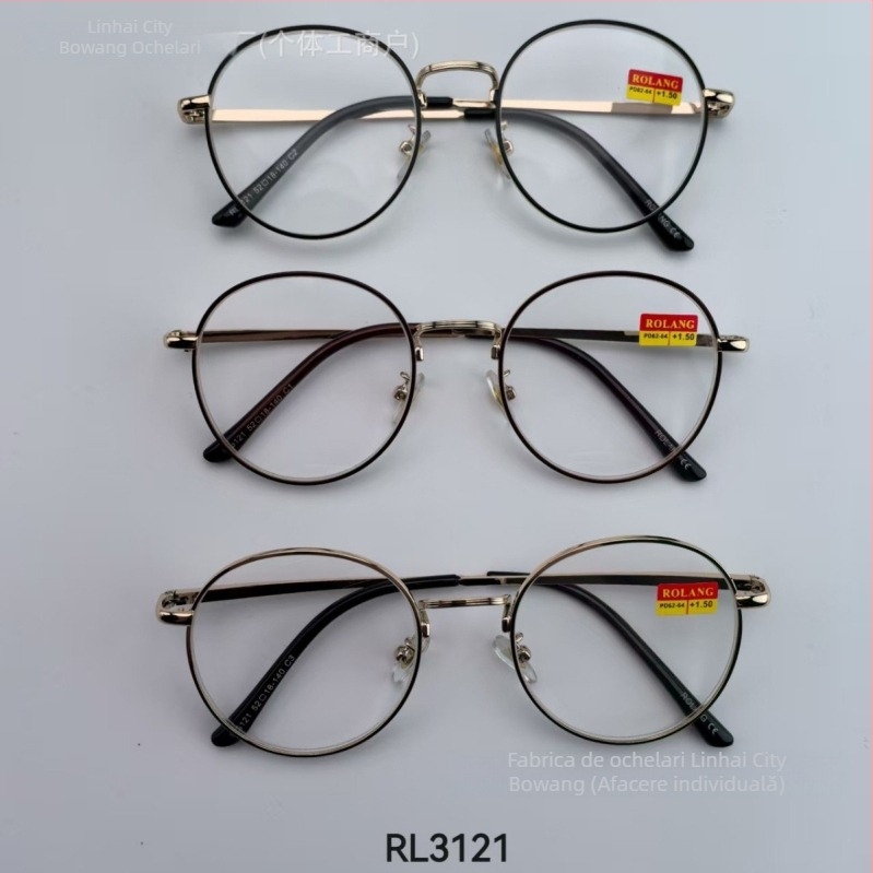 Ochelari de lectură cu ramă metalică, ramă jumătate, formă circulară a lentilelor, lentile din rășină, protecție împotriva radiațiilor