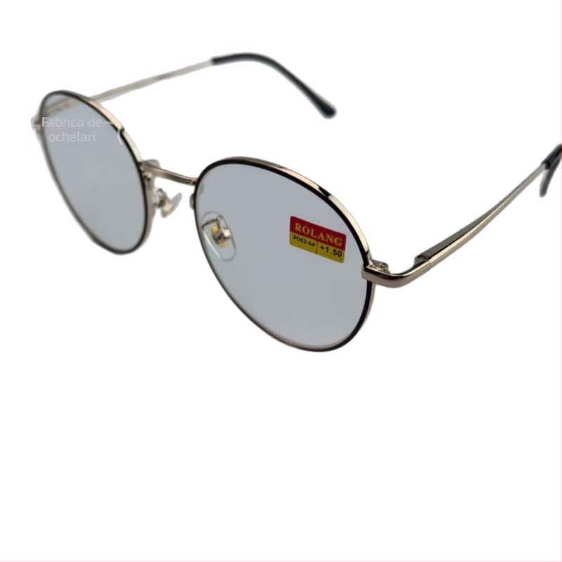 Ochelari de lectură cu ramă metalică, ramă jumătate, formă circulară a lentilelor, lentile din rășină, protecție împotriva radiațiilor