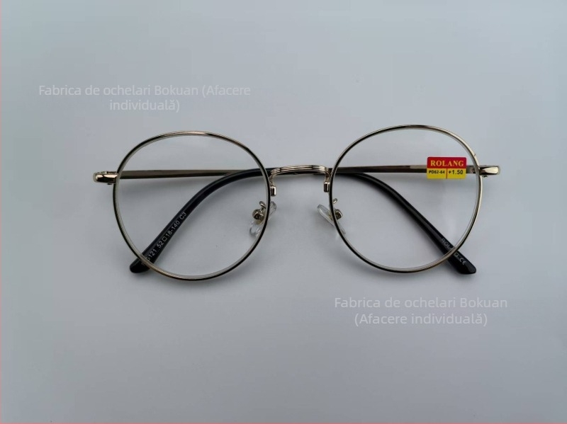 Ochelari de lectură cu ramă metalică, ramă jumătate, formă circulară a lentilelor, lentile din rășină, protecție împotriva radiațiilor