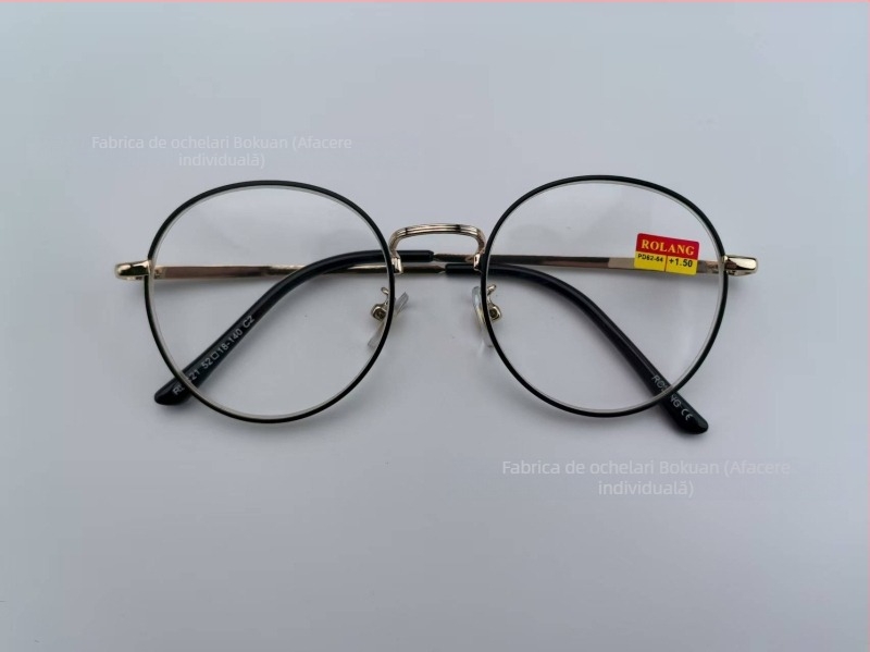 Ochelari de lectură cu ramă metalică, ramă jumătate, formă circulară a lentilelor, lentile din rășină, protecție împotriva radiațiilor