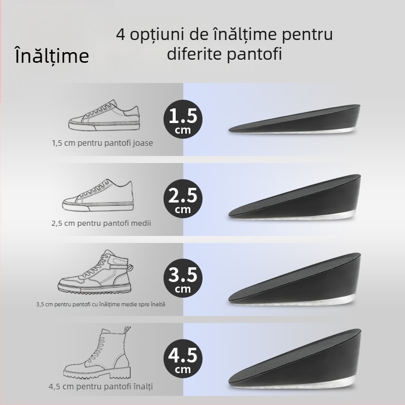 Model: talpă de înălțare; Stil: half-pad; Material: gel+PU spumă; Categorie: half-insole; Potrivit pentru adidași, pantofi din piele, ghete, pantofi casual și de lucru