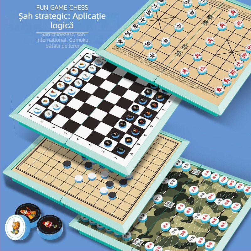 Joc de masă magnetic pliabil pentru familie cu Flying Chess, Checkers, Chinese Chess și Gomoku, pentru copii