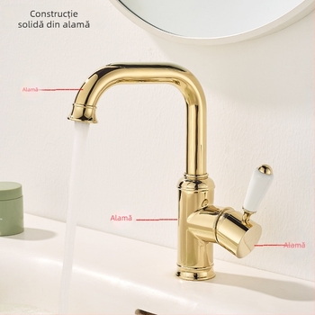 Robinet de lavoar stil franțuzesc cu disc ceramic, construcție din cupru, montaj într-un singur orificiu