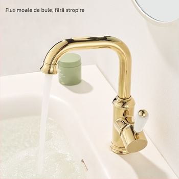 Robinet de lavoar stil franțuzesc cu disc ceramic, construcție din cupru, montaj într-un singur orificiu