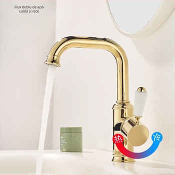 Robinet de lavoar stil franțuzesc cu disc ceramic, construcție din cupru, montaj într-un singur orificiu