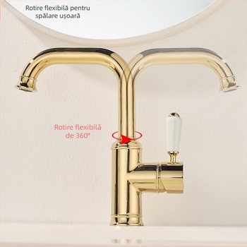 Robinet de lavoar stil franțuzesc cu disc ceramic, construcție din cupru, montaj într-un singur orificiu