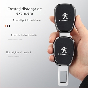 Chebufang Cuplă/extensie de centură de siguranță pentru Peugeot, ABS electroplating + piele, compatibilă cu 308/408/508/2008/4008/5008, imprimare logo disponibil
