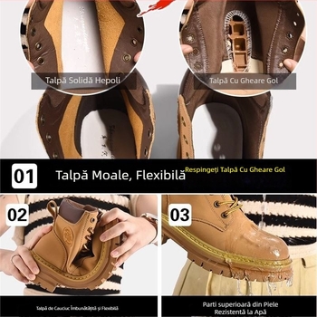 Botine Martin din velur natural de vițel, talpă din cauciuc vulcanizat, impermeabile, guler scurt