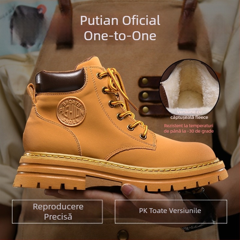 Botine Martin din velur natural de vițel, talpă din cauciuc vulcanizat, impermeabile, guler scurt