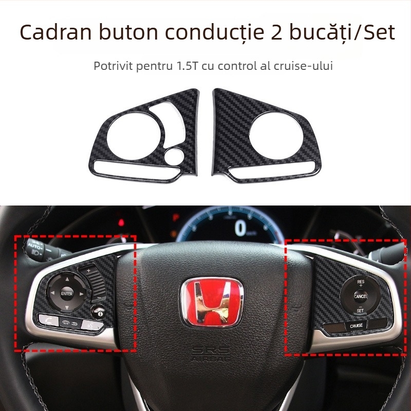 Autocolante decorative pentru butoanele de pe volan Civic, model fibră de carbon, din plastic