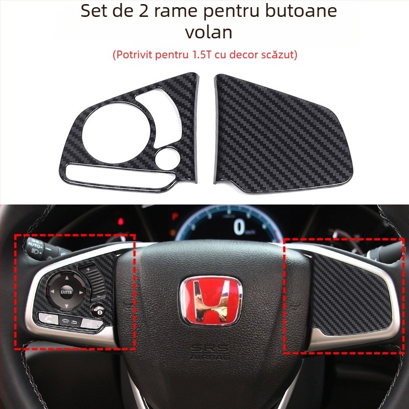 Autocolante decorative pentru butoanele de pe volan Civic, model fibră de carbon, din plastic