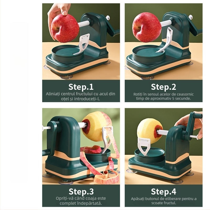 Curățător automat de mere - acționat manual, multifuncțional, construcție din ABS+PP+ Oțel inoxidabil, imprimare logo disponibilă, lansare în 2025