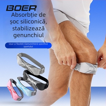 Boer Bandă patelară din silicon cu amortizare – suport pentru genunchi, potrivit pentru alergare, sporturi în aer liber, badminton, ciclism, baschet