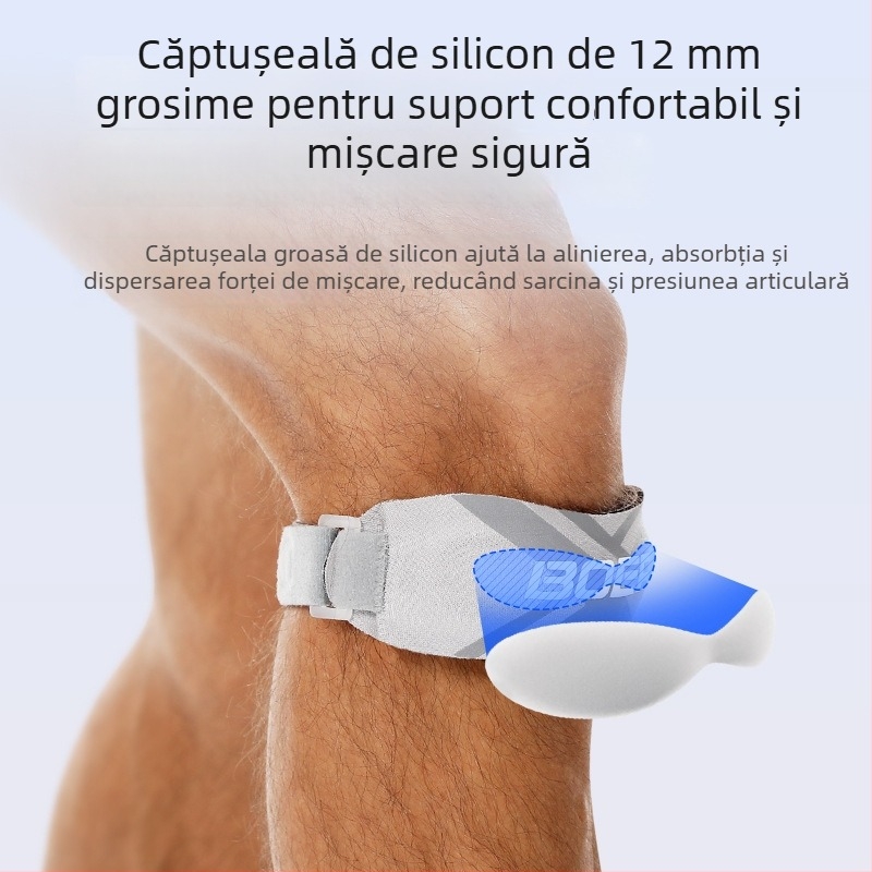 Boer Bandă patelară din silicon cu amortizare – suport pentru genunchi, potrivit pentru alergare, sporturi în aer liber, badminton, ciclism, baschet