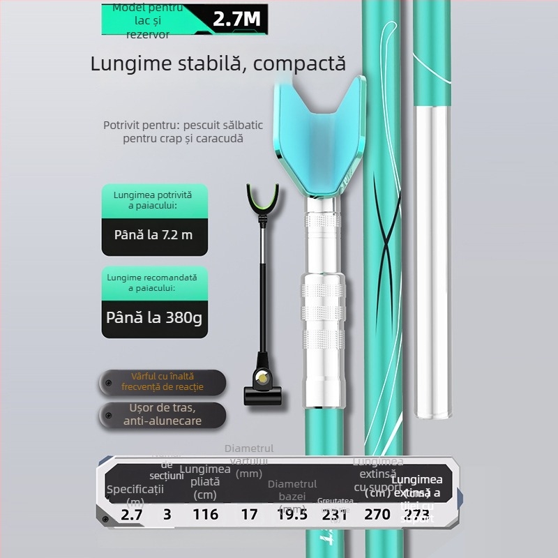 Suport din carbon pentru undițe de pescuit, tip turret, portabil, cu rotație multi-direcțională