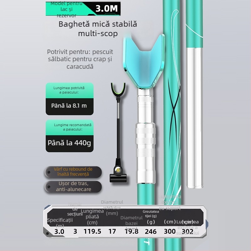 Suport din carbon pentru undițe de pescuit, tip turret, portabil, cu rotație multi-direcțională