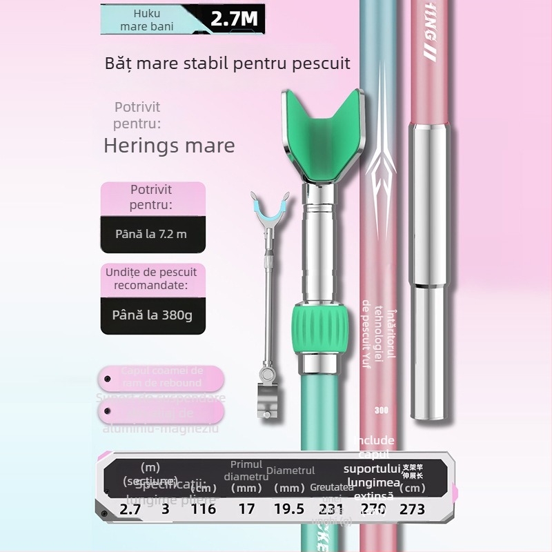 Suport din carbon pentru undițe de pescuit, tip turret, portabil, cu rotație multi-direcțională