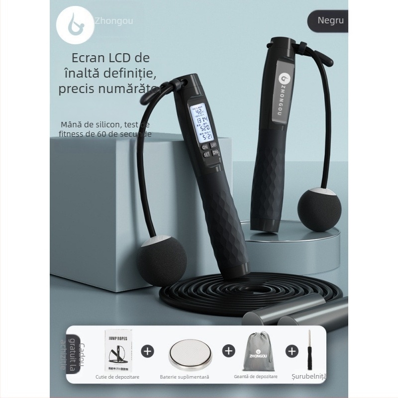 Coardă de sărit cu numărător electronic, mod dual (fără fir sau cu fir), încărcată cu greutate, cablu de 2 mm, pentru fitness și antrenament